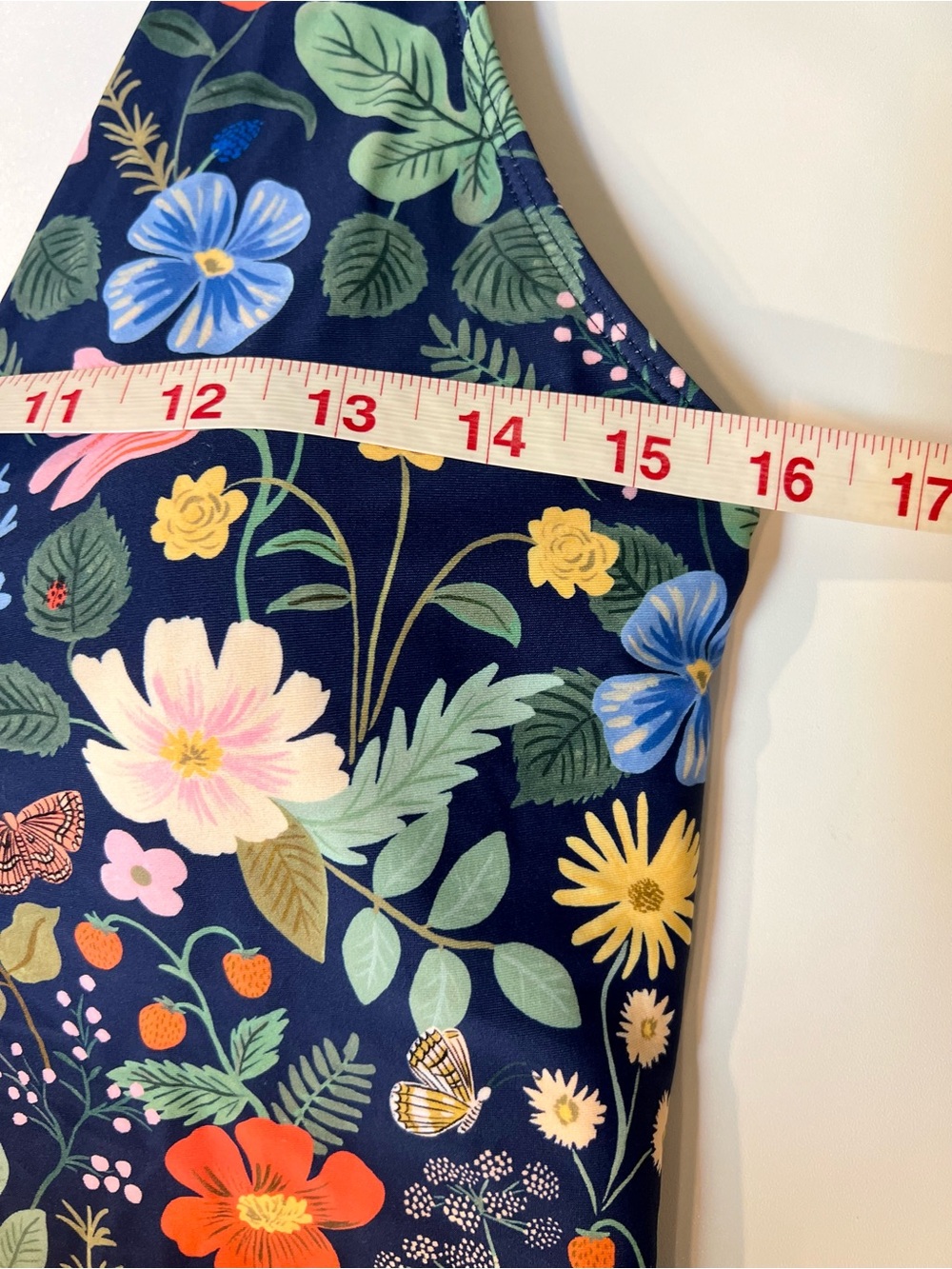 Rifle Paper Co x Summersault Navy Floral One-Piece Swimsuit w/ Tie Straps Sz 12 - Picture 9 of 12